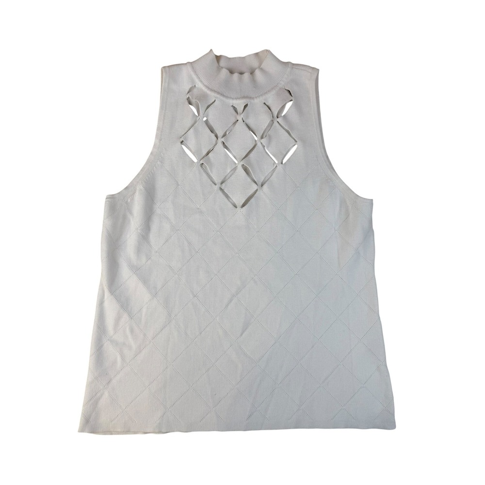 Chic Mock Neck Knit Top Rayon Lattice Cutout XL White House Black Market